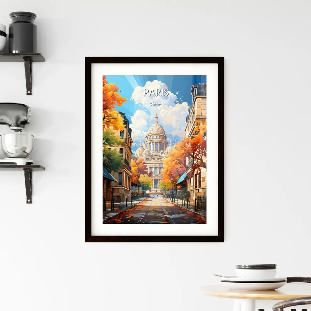 Paris, France - Art print of a street with trees and a building with a dome Custom Print