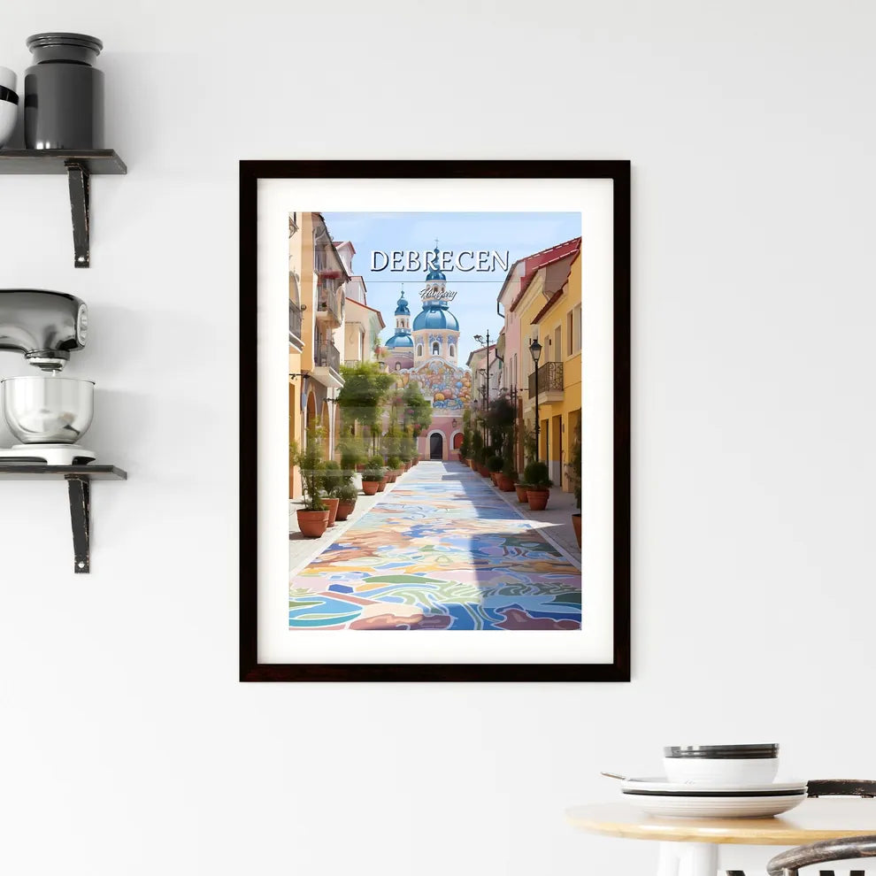 Debrecen, Hungary - Art print of a colorful alley with a building and trees Custom Print