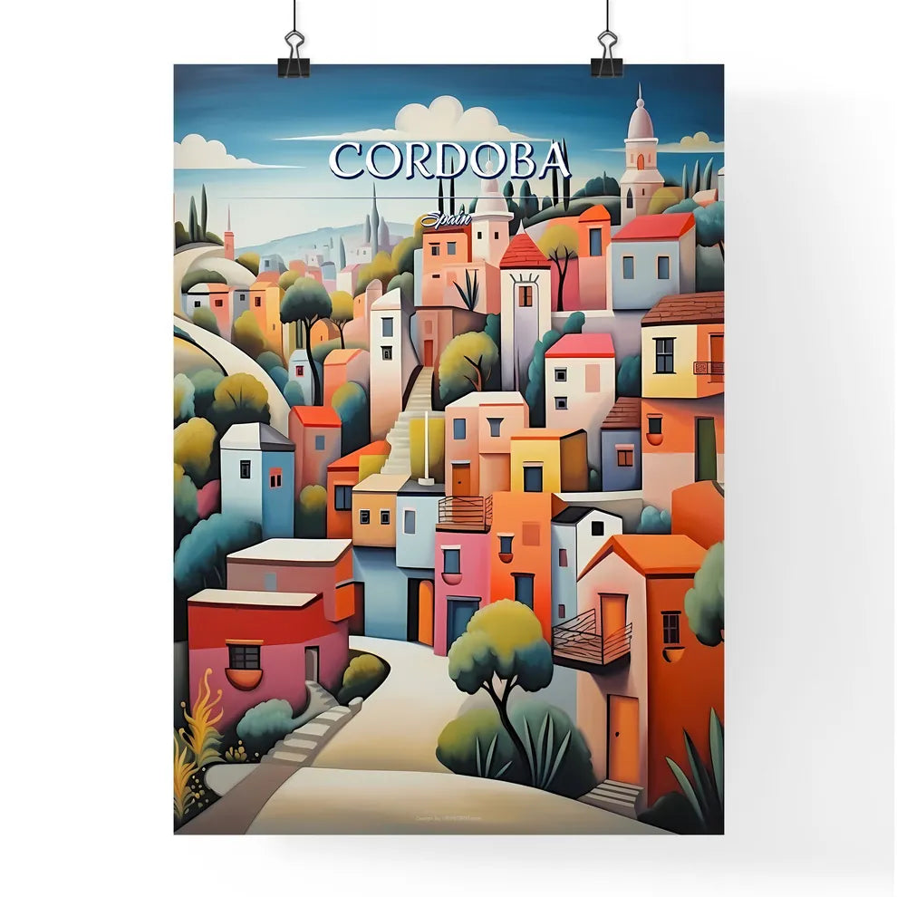 Cordoba, Spain - Art print of a painting of a colorful town Poster