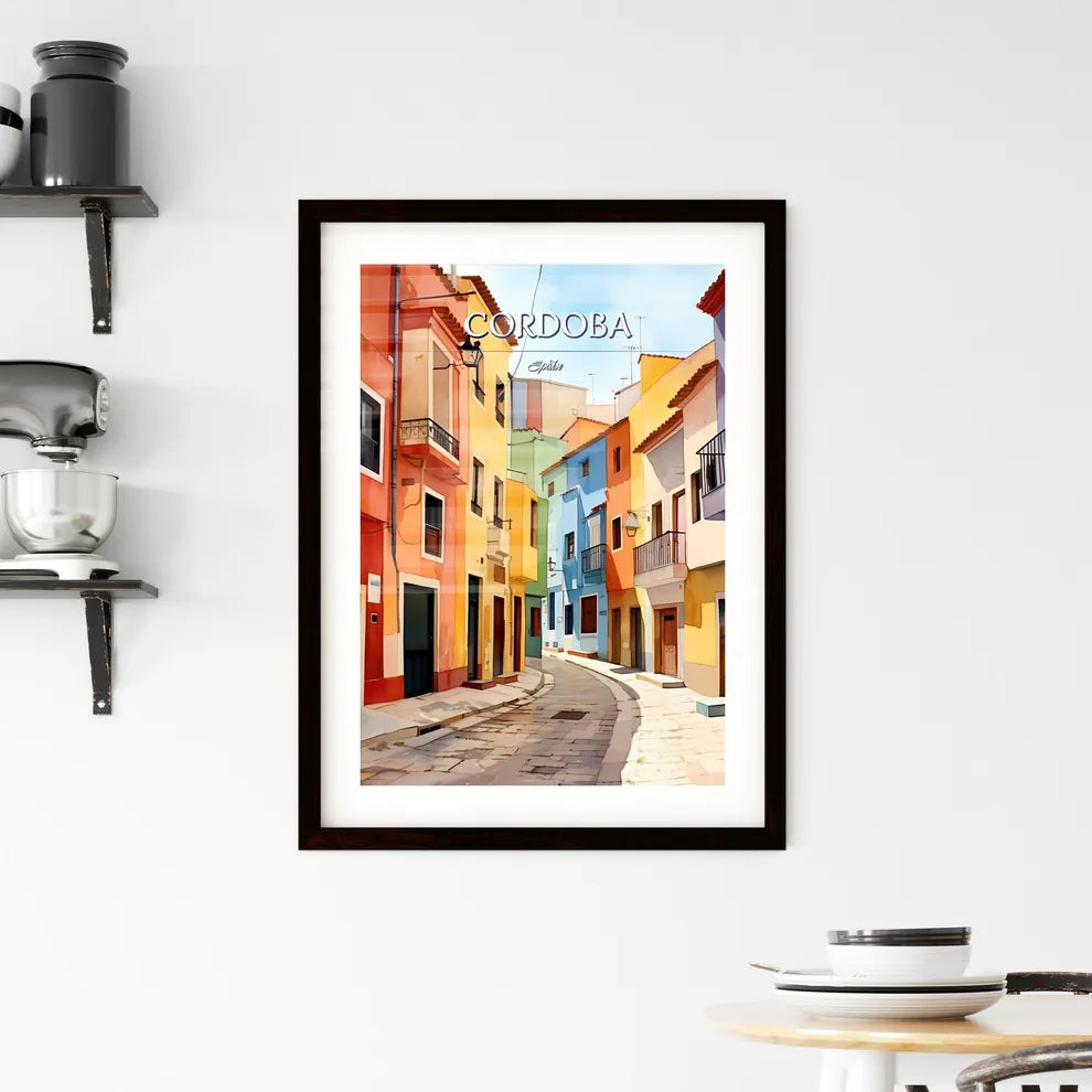 Cordoba, Spain - Art print of a colorful buildings on a street Custom Print