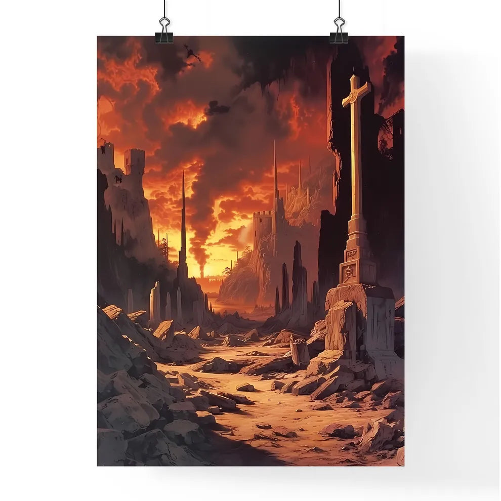 A Christian-themed movie poster, 1980s - Art print of a stone castle ruins with a cross Poster