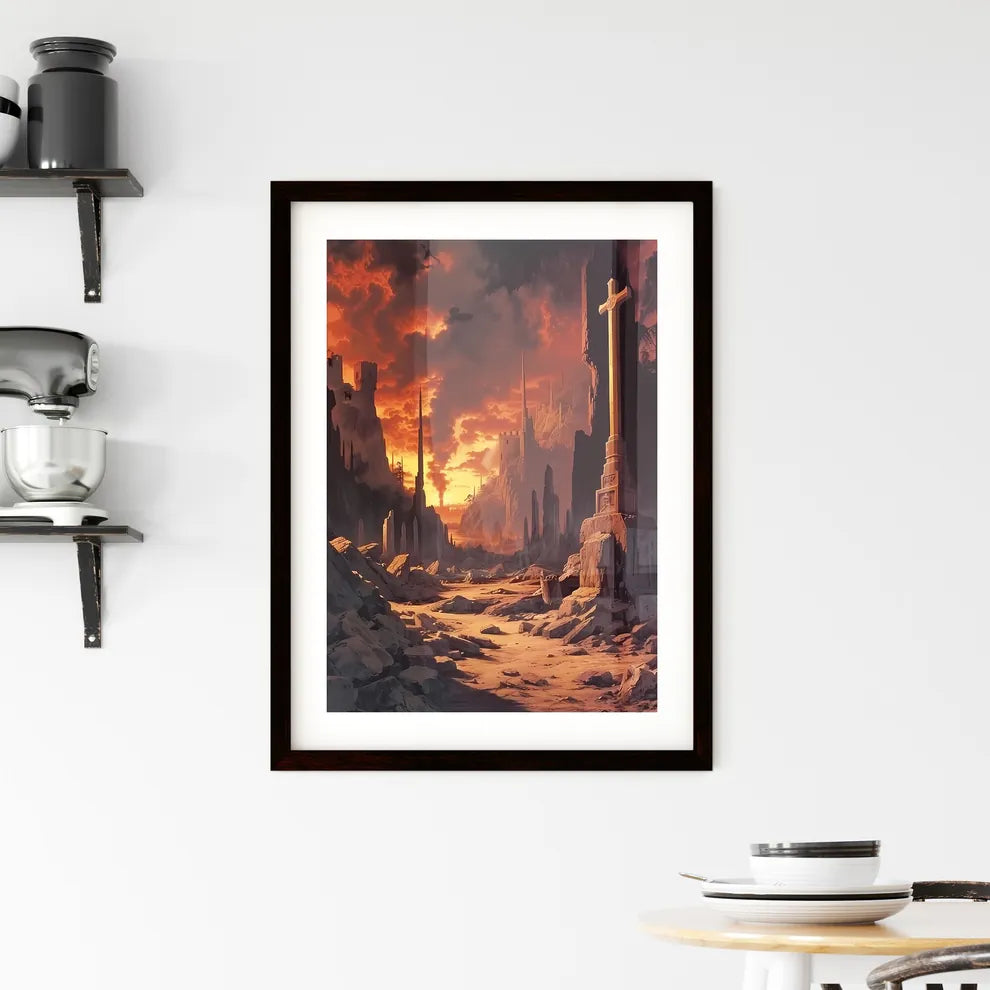 A Christian-themed movie poster, 1980s - Art print of a stone castle ruins with a cross Custom Print