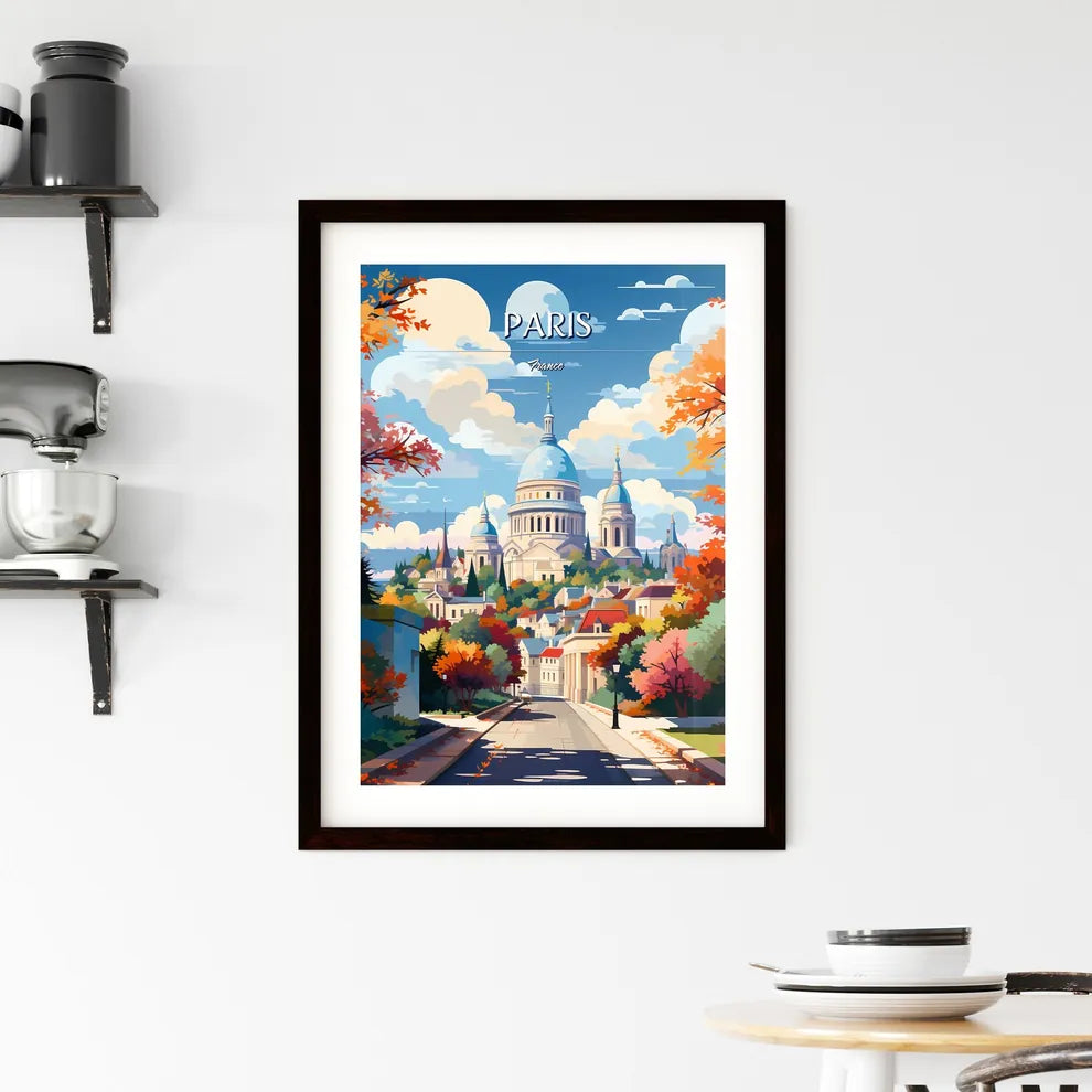 Paris, France - Art print of a street with trees and a building in the background Custom Print