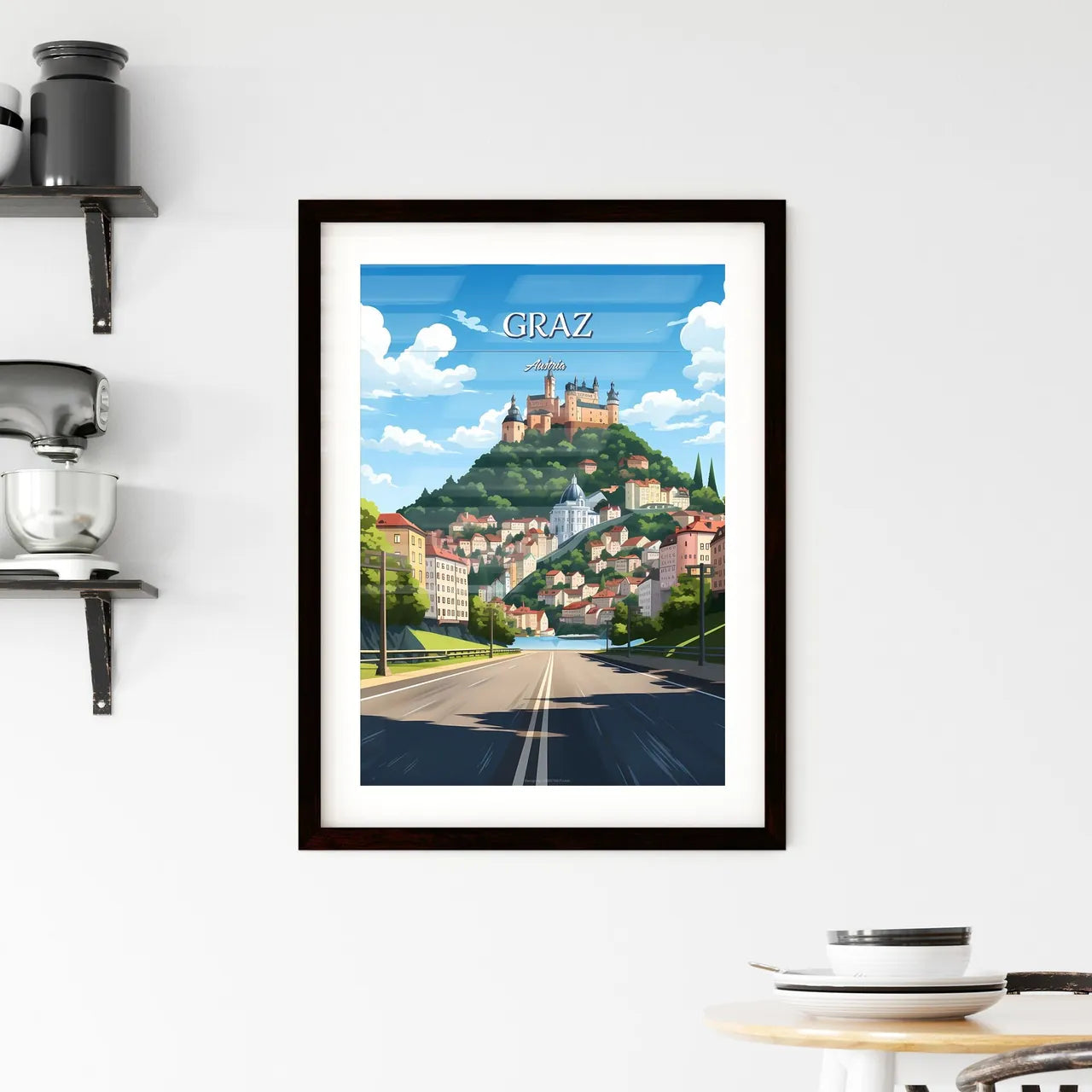Graz, Austria - Art print of a road leading to a city Custom Print