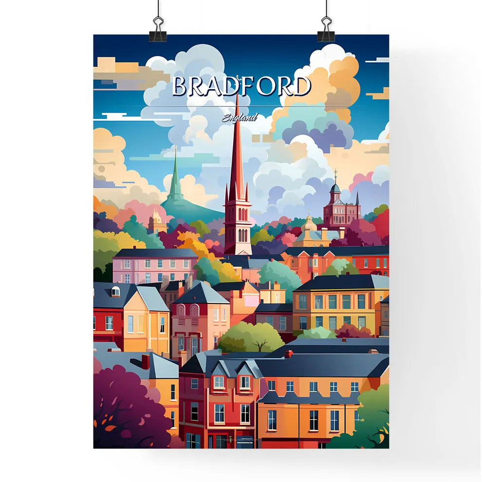 Bradford, England - Art print of a colorful landscape of a town Poster