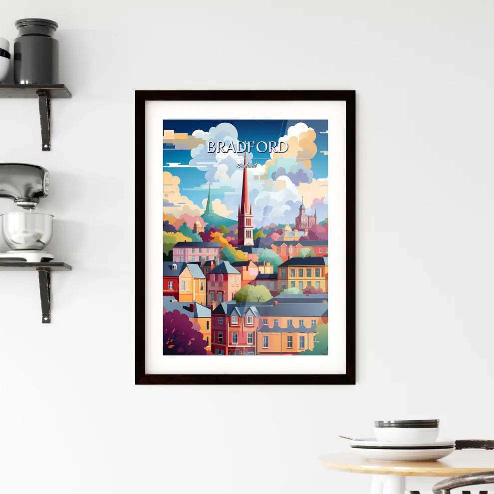 Bradford, England - Art print of a colorful landscape of a town Custom Print