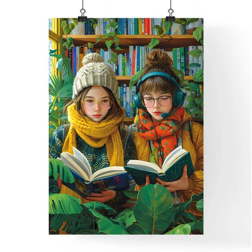 Two trendy young people record a podcast - A Poster