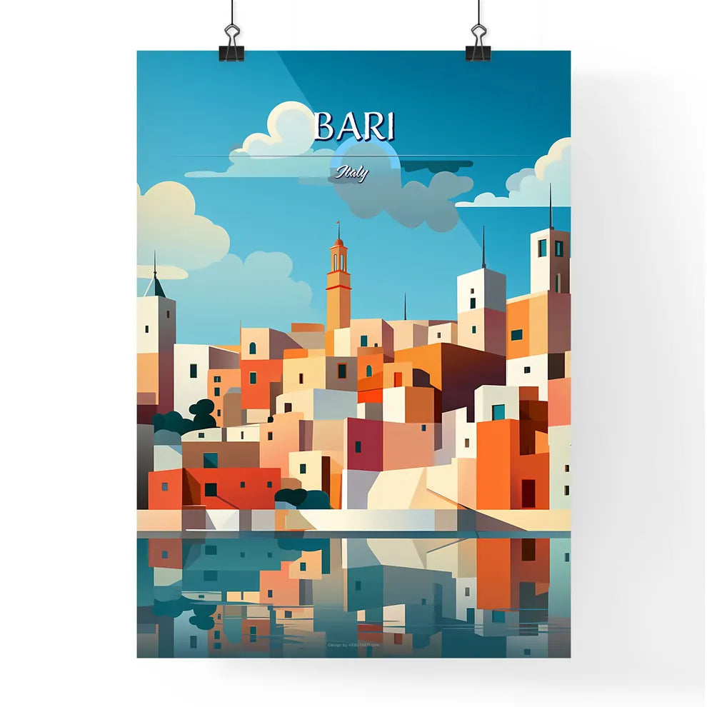 Bari, Italy - Art print of a city with buildings and a body of water Poster
