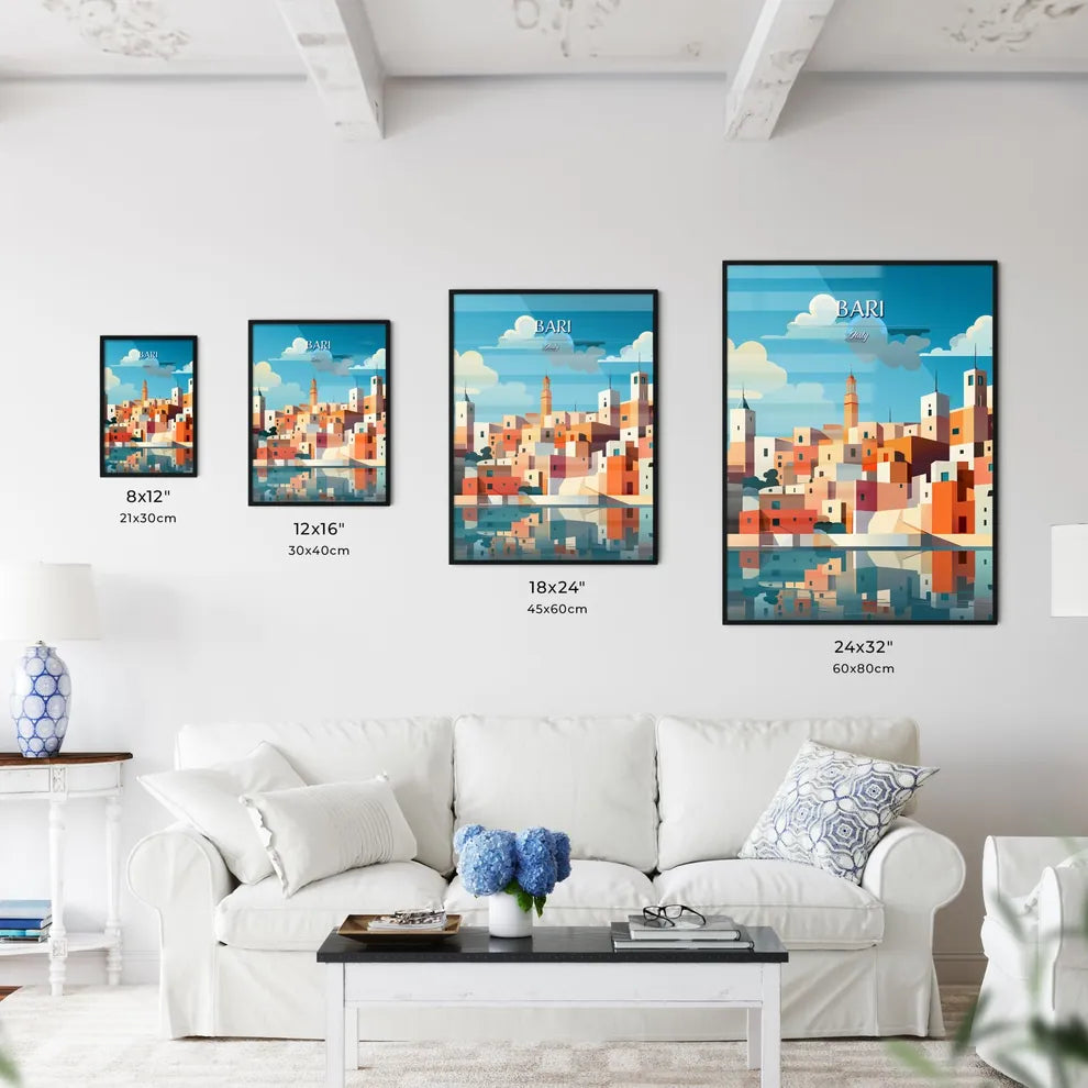 Bari, Italy - Art print of a city with buildings and a body of water Size Chart
