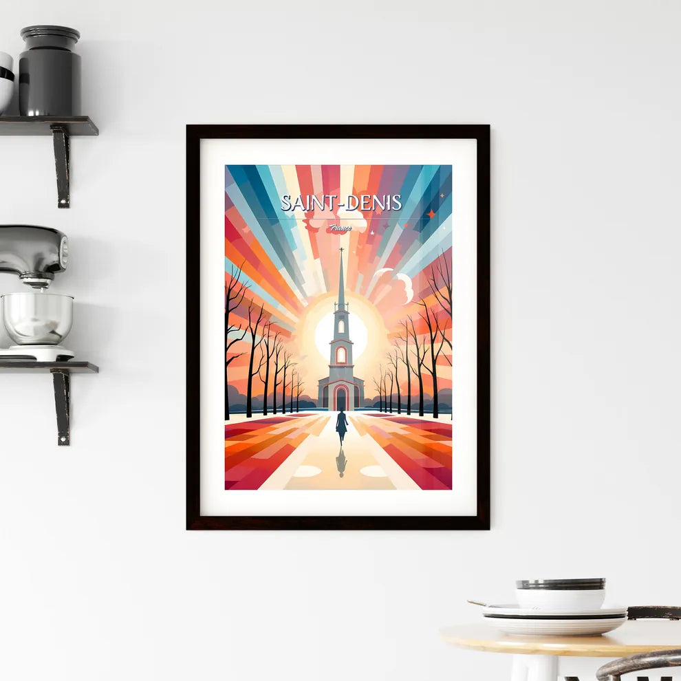 Saint-Denis, France - Art print of a church with a tall tower and a colorful sky Custom Print
