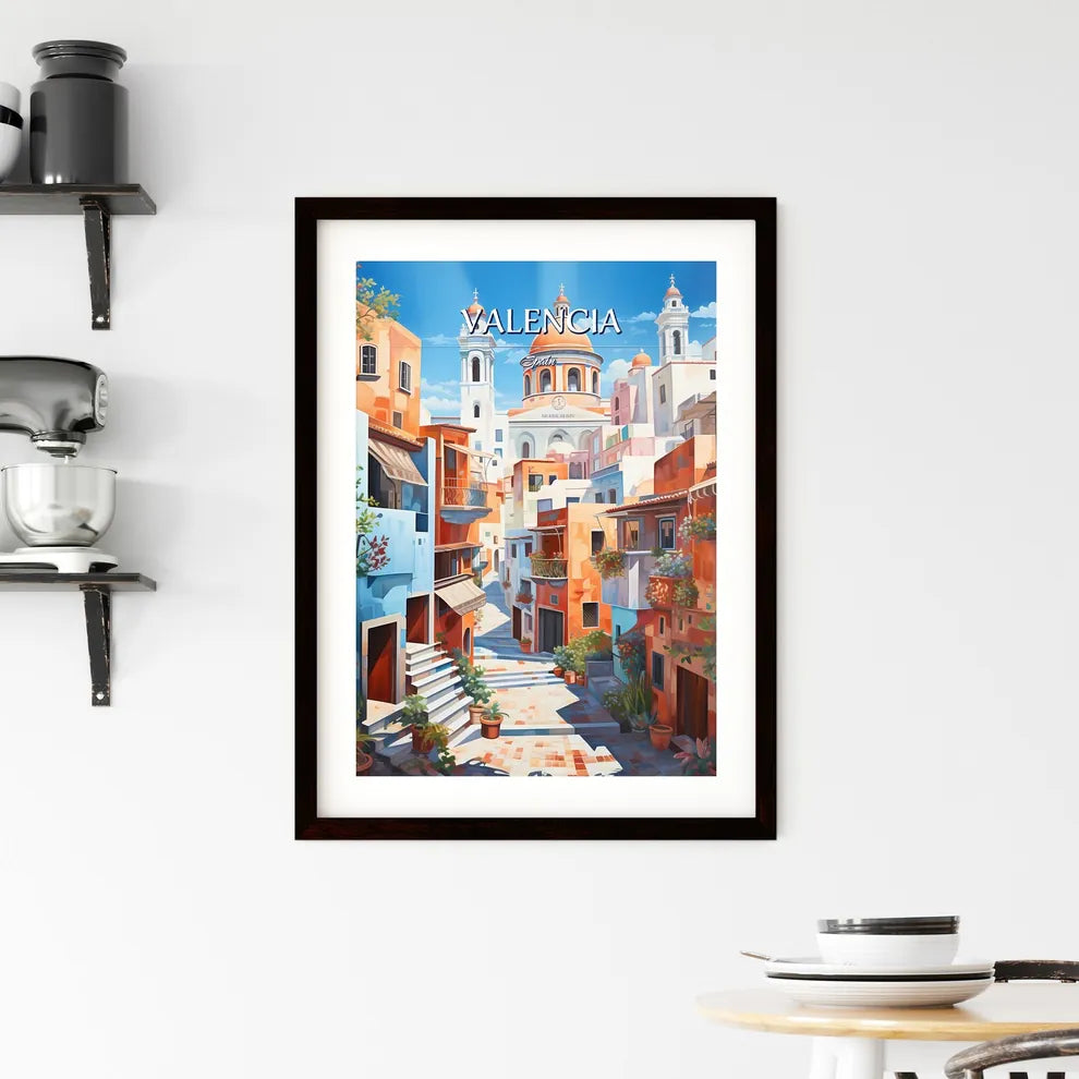 Valencia, Spain - Art print of a painting of a colorful city Custom Print