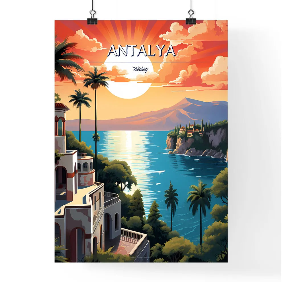 Antalya, Turkey - Art print of a building near the water Poster