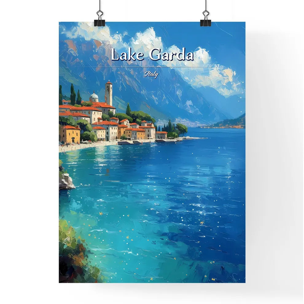 Lake Garda, Italy - Art print of a town next to a body of water Poster