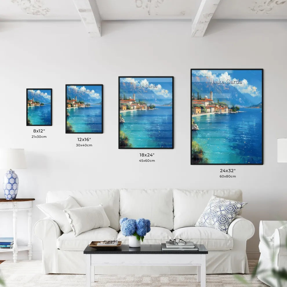 Lake Garda, Italy - Art print of a town next to a body of water Size Chart