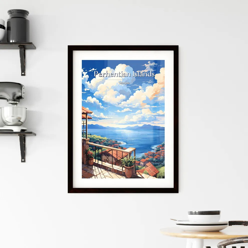 On the roofs of Perhentian Islands, Malaysia - Art print of a painting of a house overlooking a body of water Custom Print