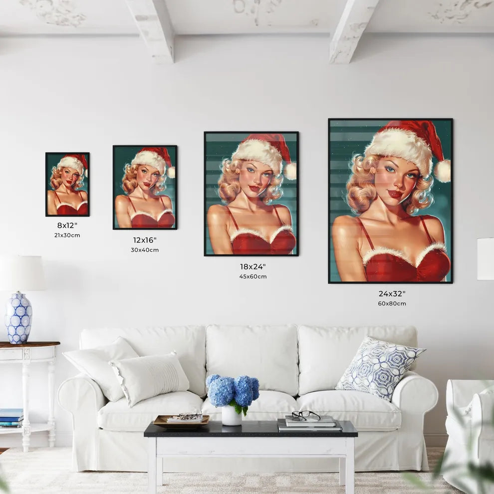 Woman wearing Santa hat - Art print of a wom - Kitchen Hangings