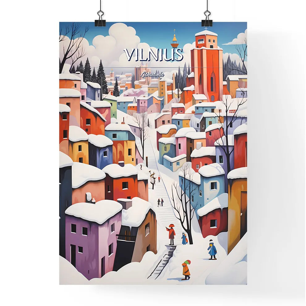 Vilnius, Lithuania - Art print of a painting of a city with snow on it Poster