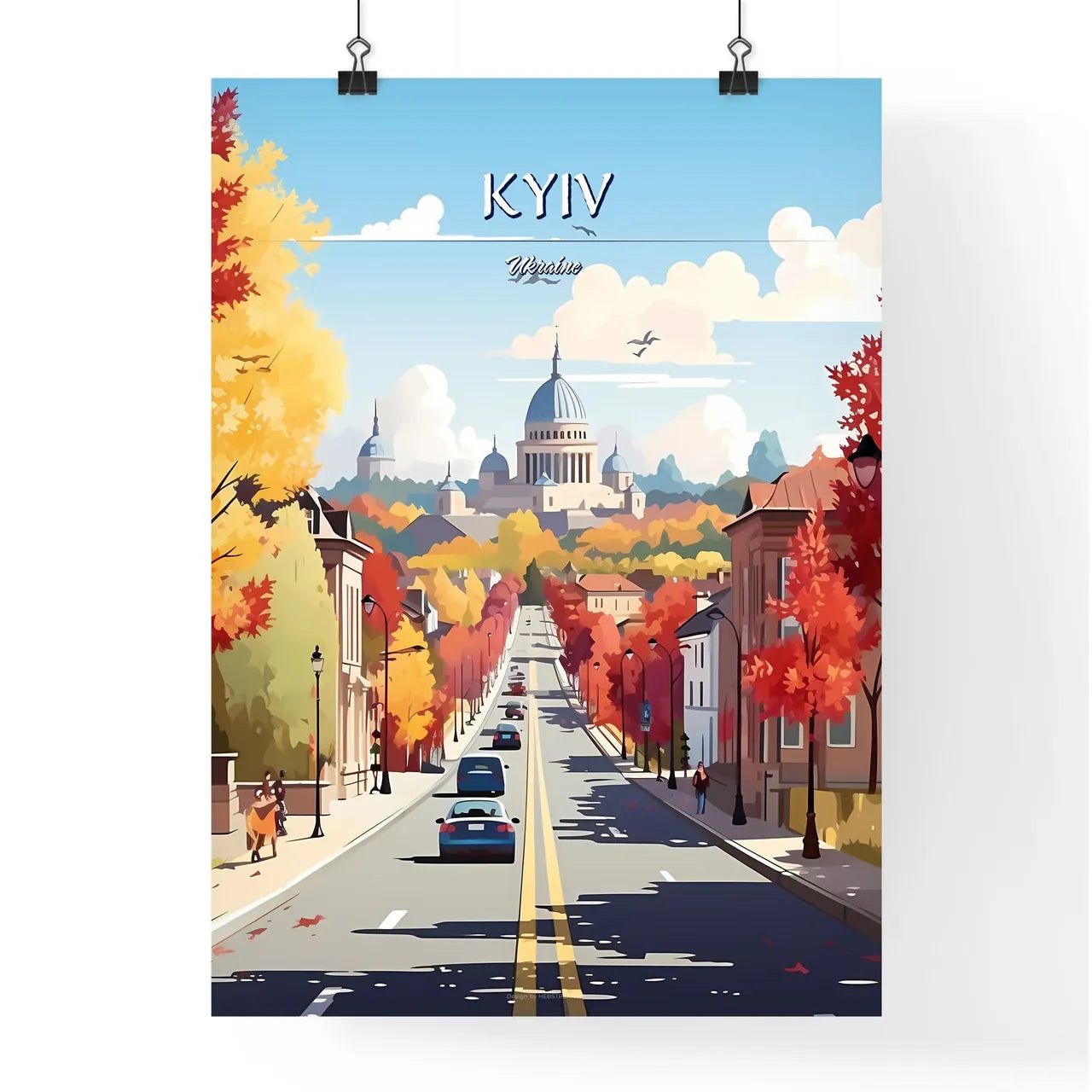 Kyiv, Ukraine - Art print of a road with cars on it Poster