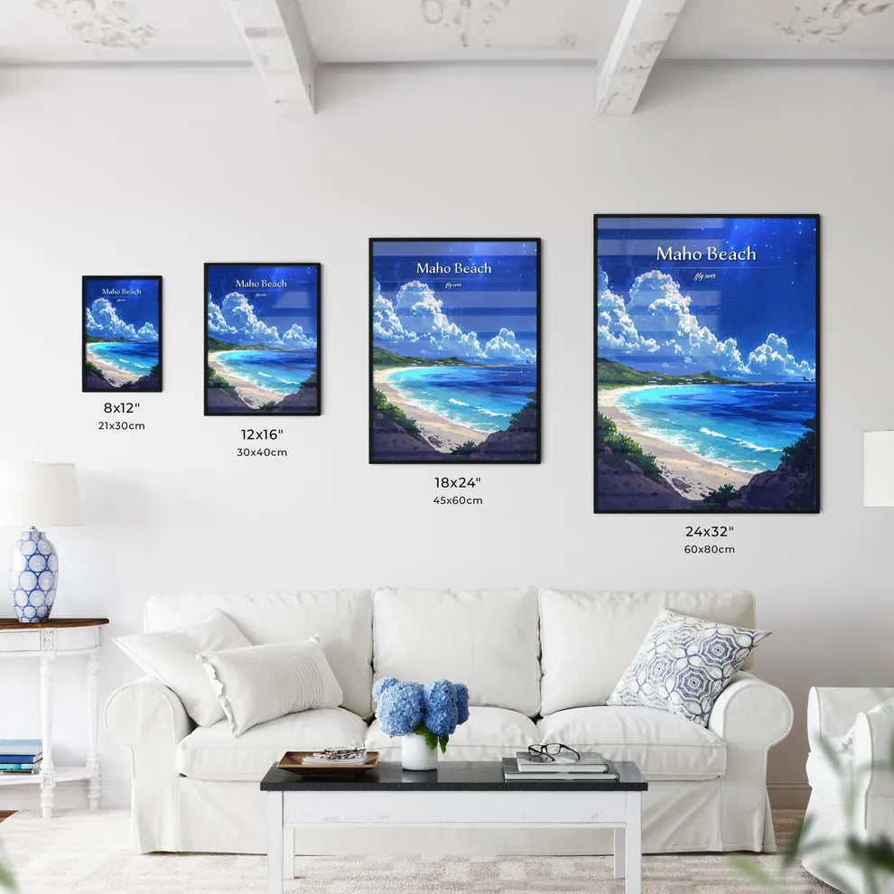 Maho Beach - Art print of a beach with - Kitchen Hangings