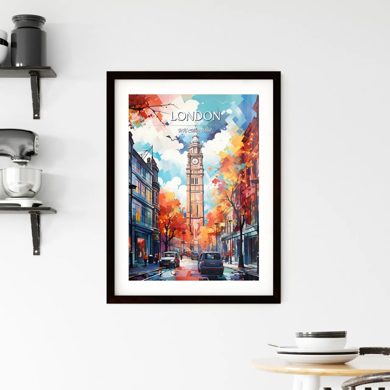 London, UK, Savoy Hotel - Art print of a clock tower in a city Custom Print