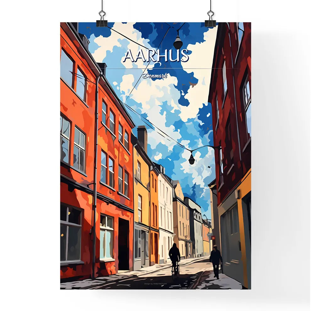 Aarhus, Denmark - Art print of a person walking down a street with buildings Poster