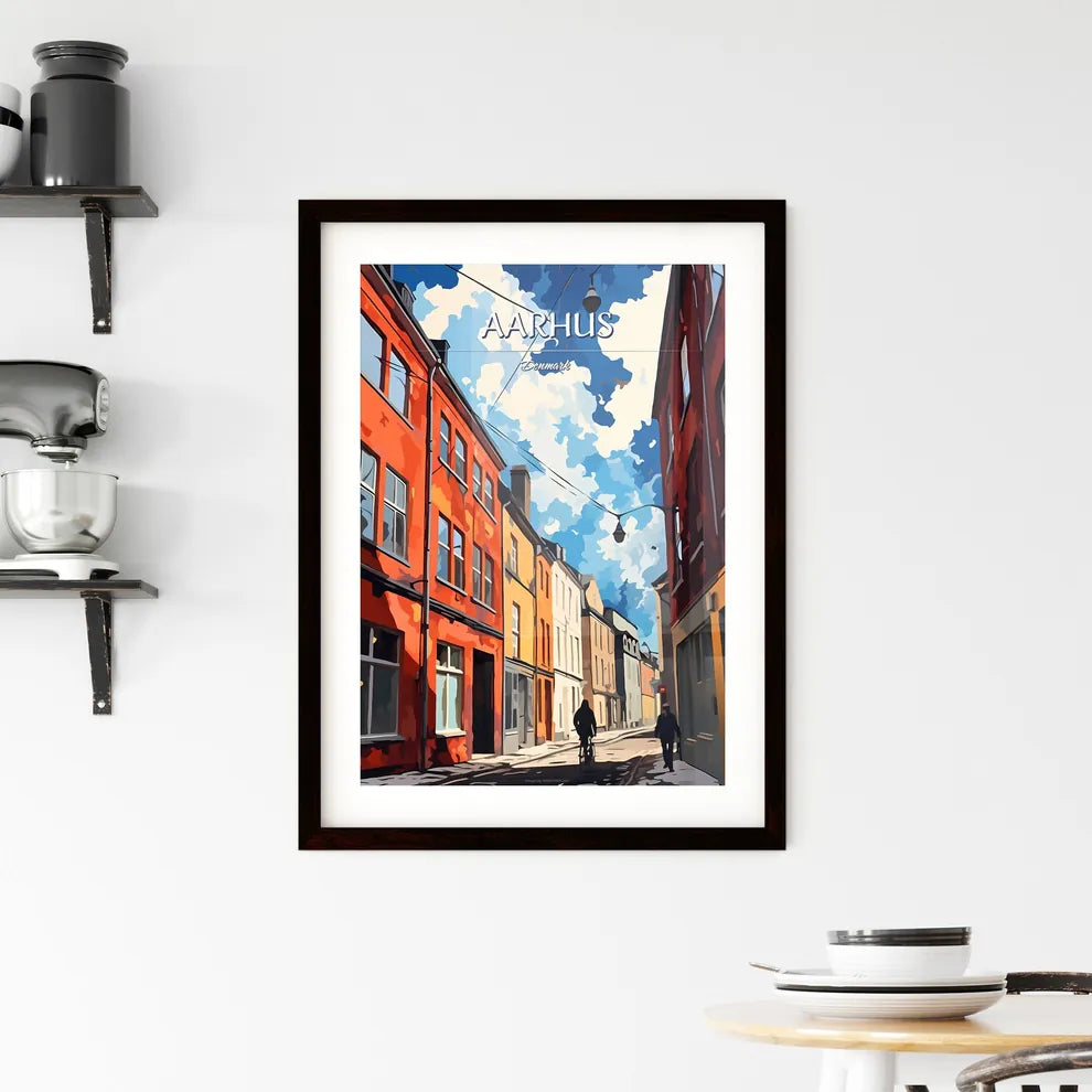 Aarhus, Denmark - Art print of a person walking down a street with buildings Custom Print