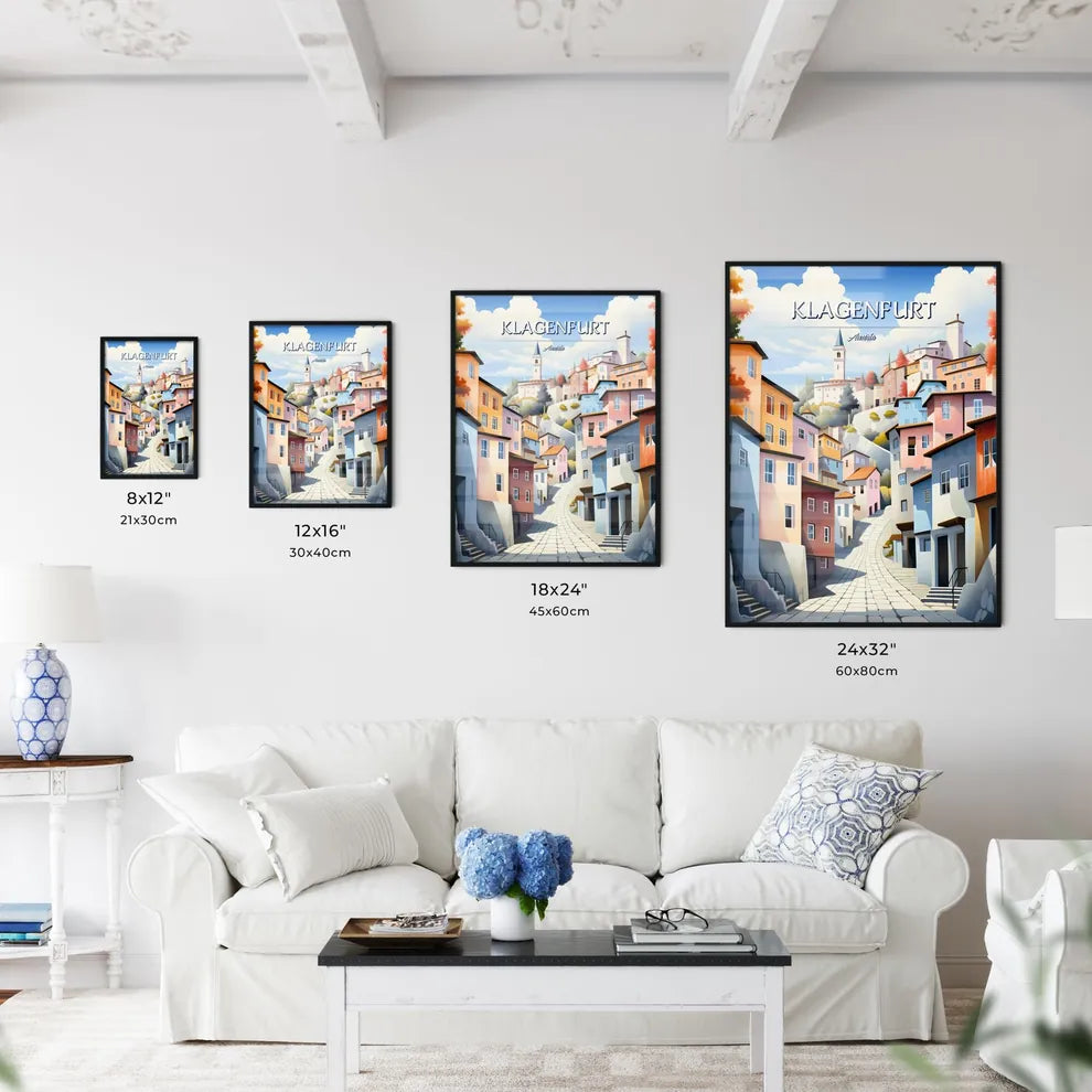 Klagenfurt, Austria - Art print of a painting of a town Size Chart