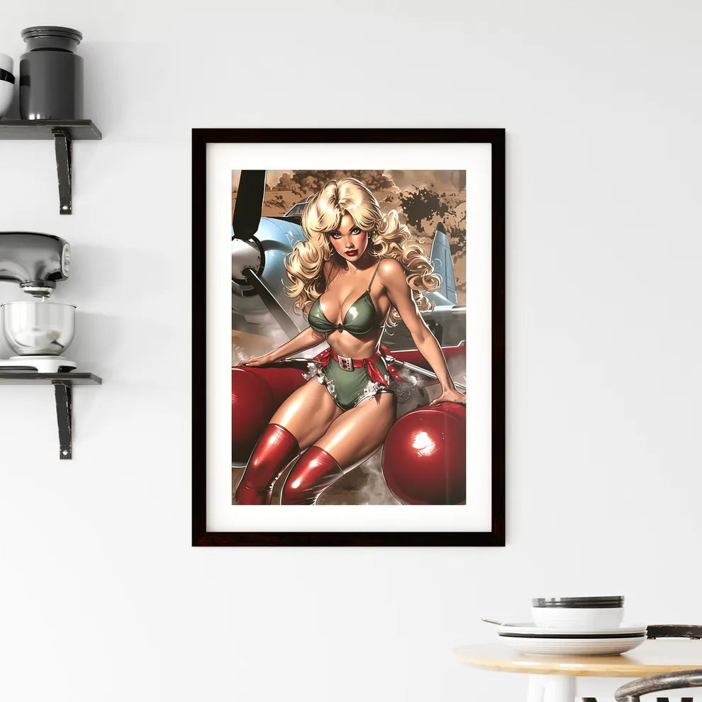 American kitsch style art work of a girl rid Framed Print