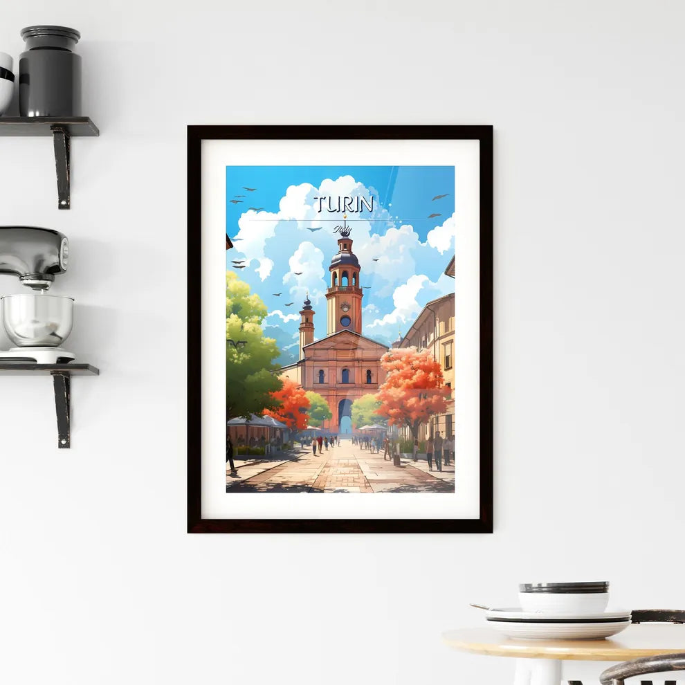 Turin, Italy - Art print of a street with a building and people walking around Custom Print