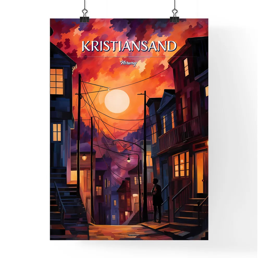 Kristiansand, Norway - Art print of a person standing on a street in a city Poster