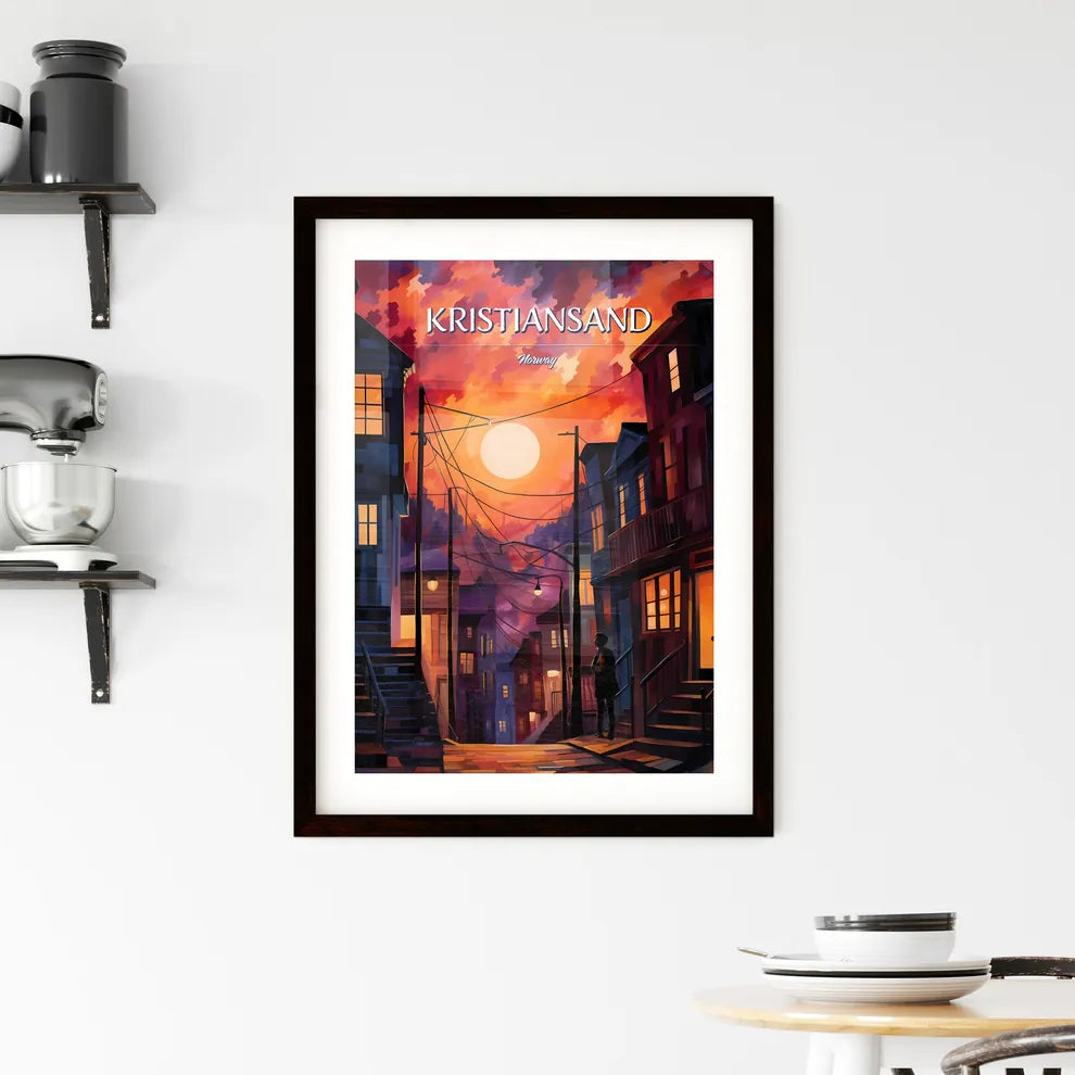 Kristiansand, Norway - Art print of a person standing on a street in a city Custom Print