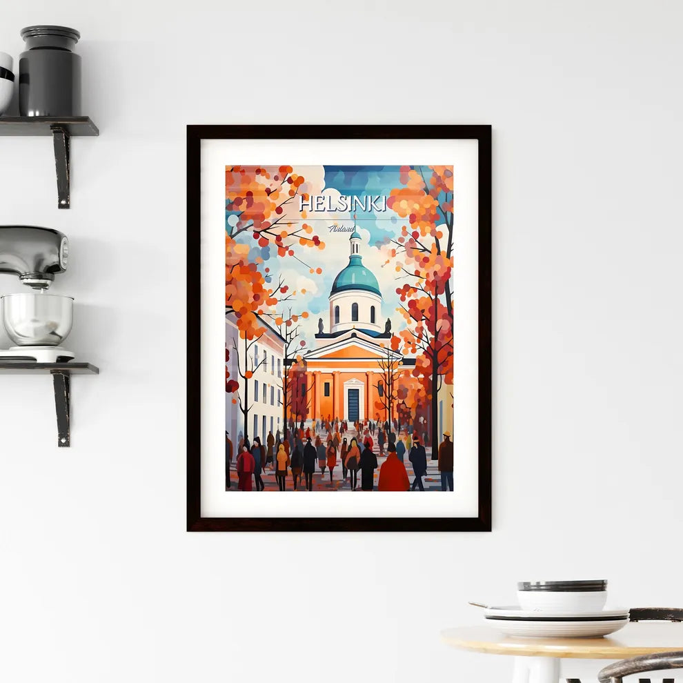 Helsinki, Finland - Art print of a group of people walking in front of a building Custom Print