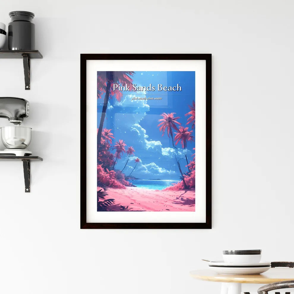 Pink Sands Beach - Art print of a beach with Framed Print