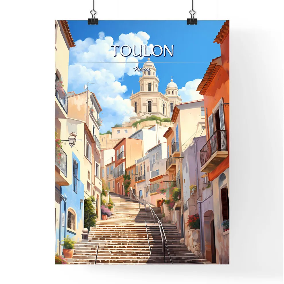 Toulon, France - Art print of a staircase in a city Poster