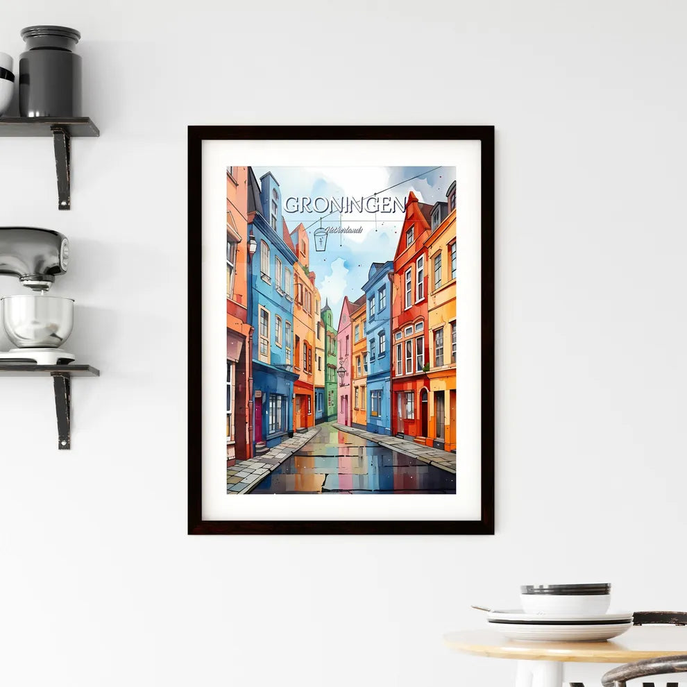 Groningen, Netherlands - Art print of a colorful buildings in a street Custom Print