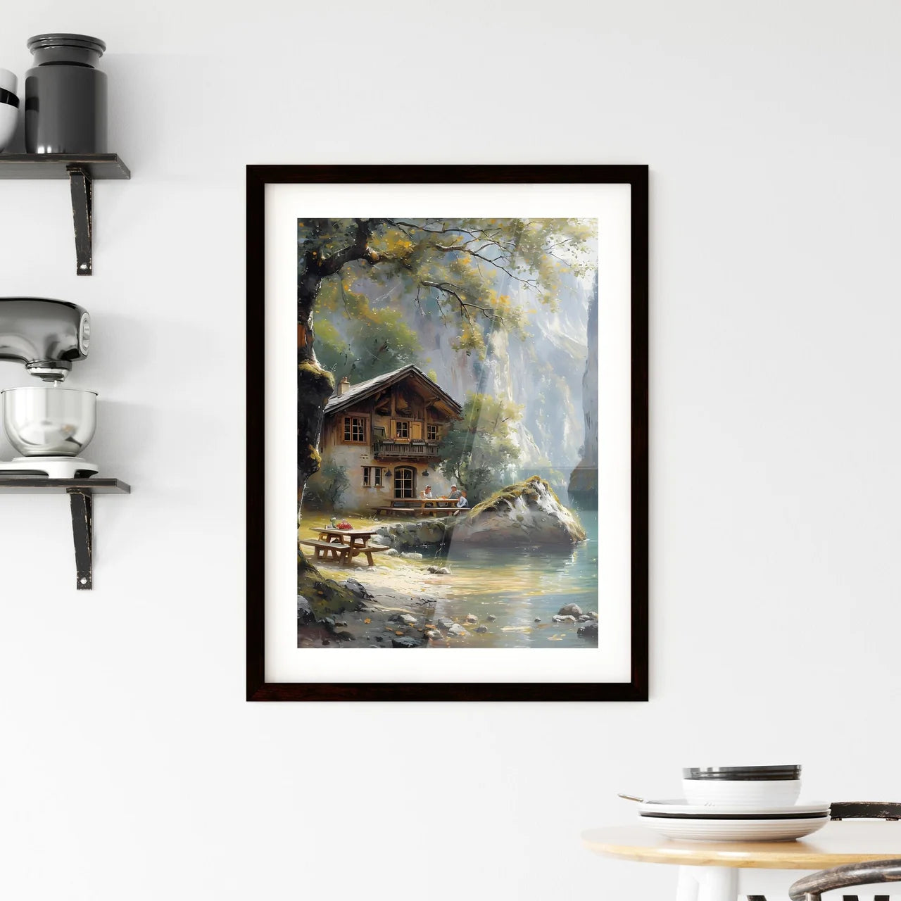 A landscape of the German countryside - Art print of a house by a lake Custom Print