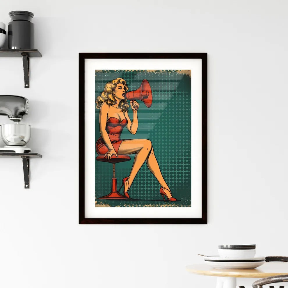 Pin up in 50's style clothes girl sitting wi Framed Print