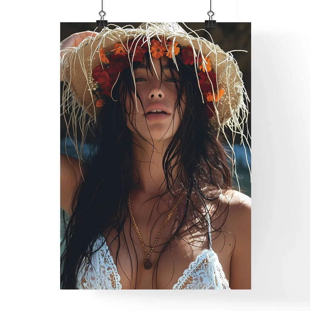 An image of a woman with flowers - Art print Poster