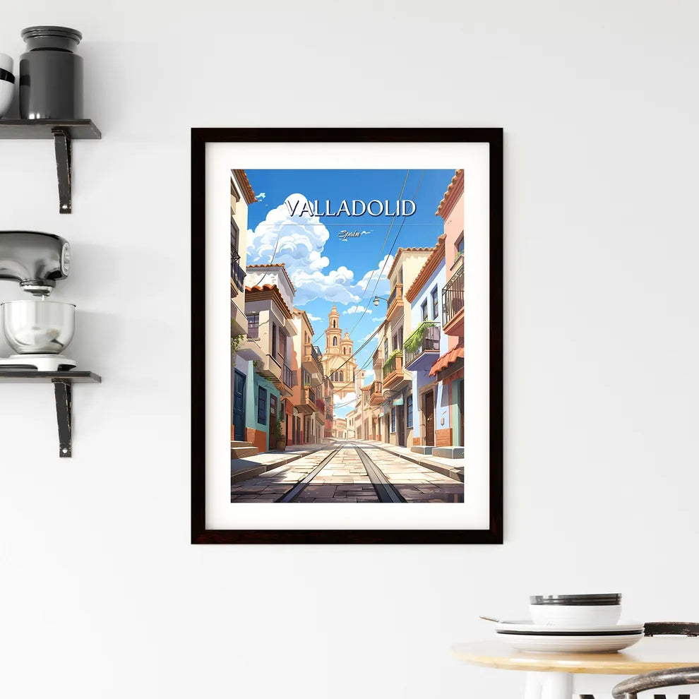 Valladolid, Spain - Art print of a street with buildings and a tower Custom Print