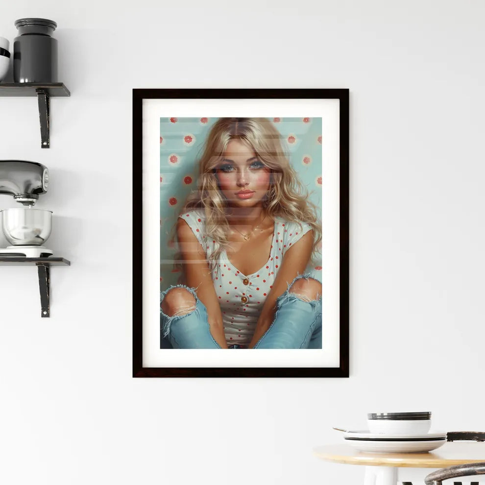 Poster design - Art print of a woman sitt Framed Print