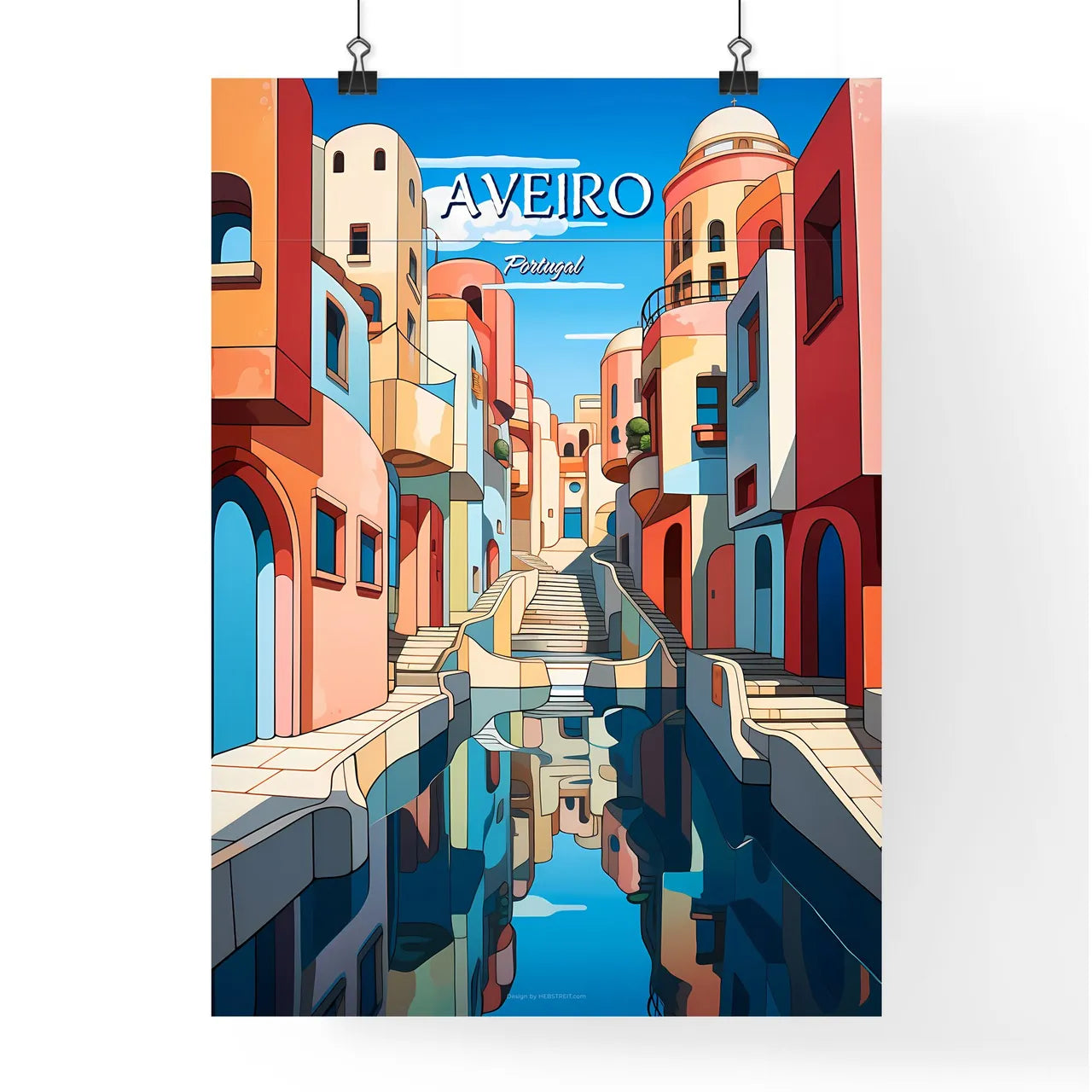 Aveiro, Portugal - Art print of a water way between buildings Poster
