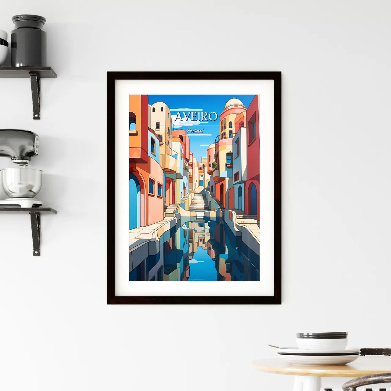 Aveiro, Portugal - Art print of a water way between buildings Custom Print