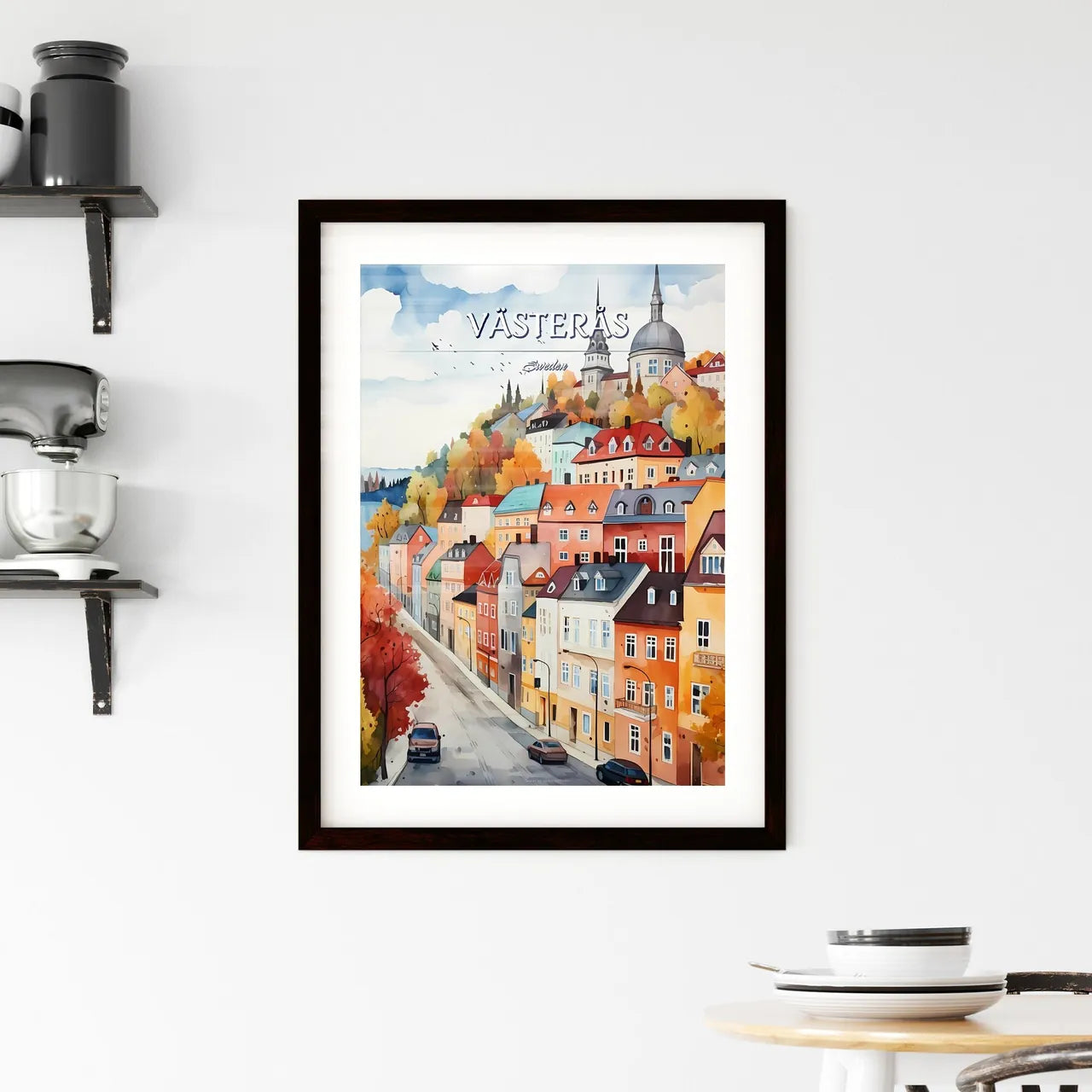 Västerås, Sweden, - Art print of a watercolor painting of a town Custom Print