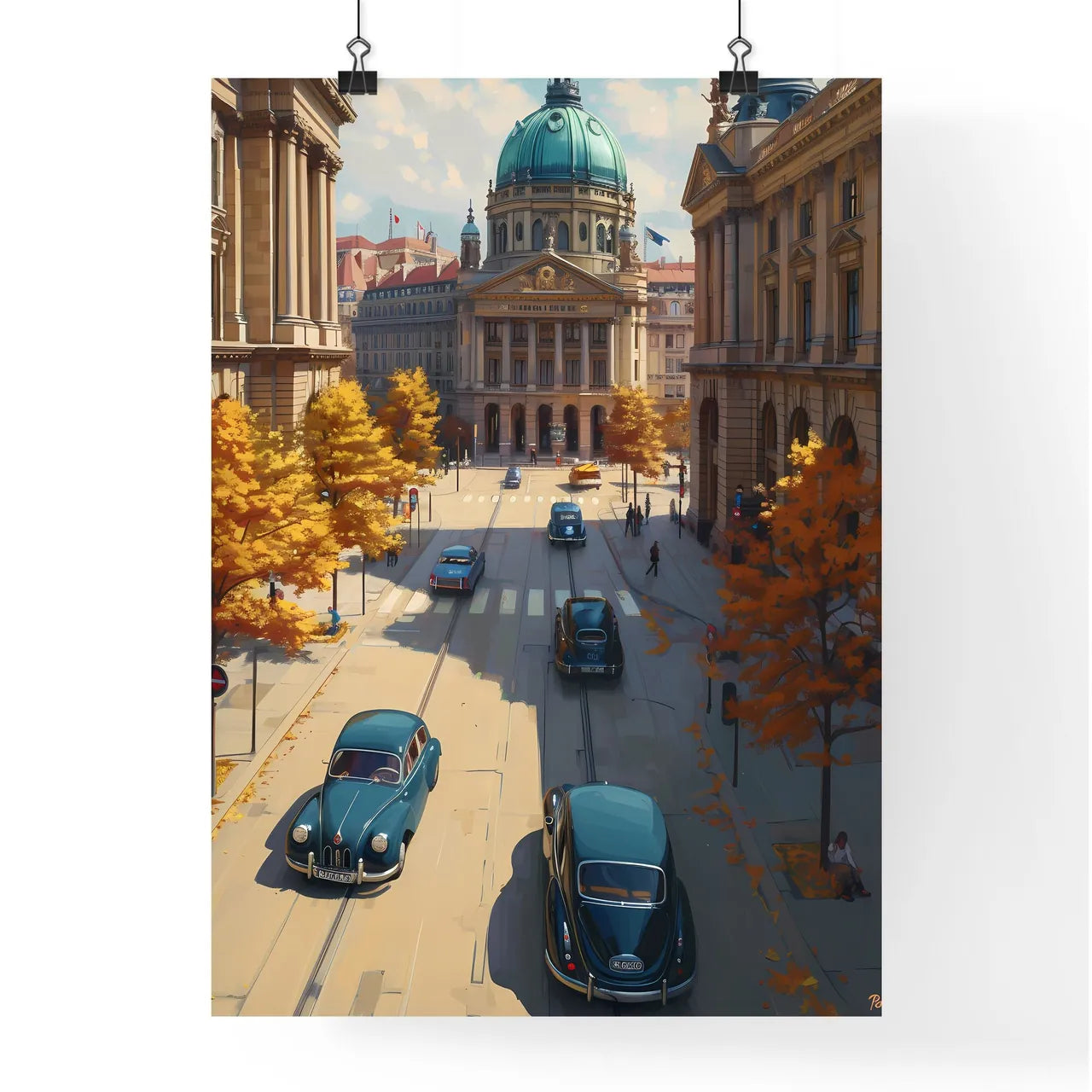 Poster of Paris - Art print of a street with cars and buildings in the background Poster