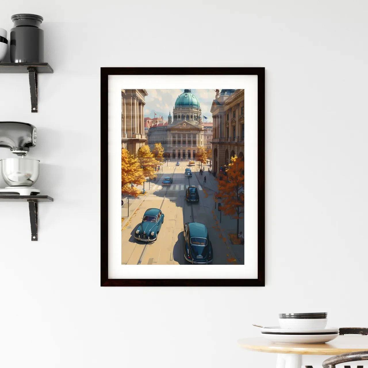 Poster of Paris - Art print of a street with cars and buildings in the background Custom Print