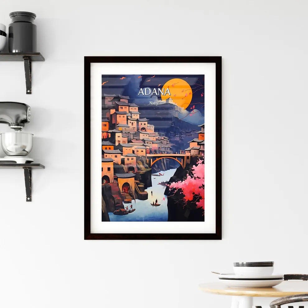 Adana, Turkey - Art print of a painting of a city with a bridge over a river Custom Print