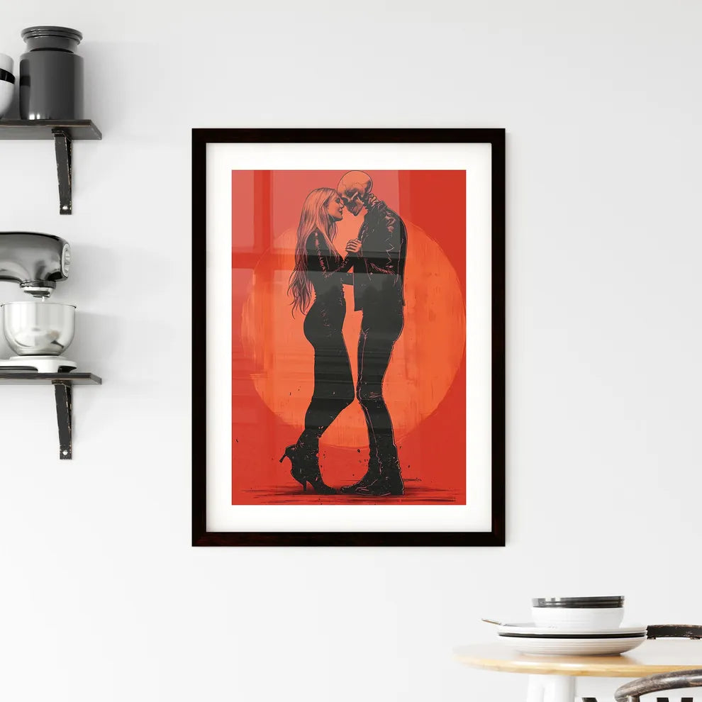A skeleton slow dances with a beautiful - Ar Framed Print