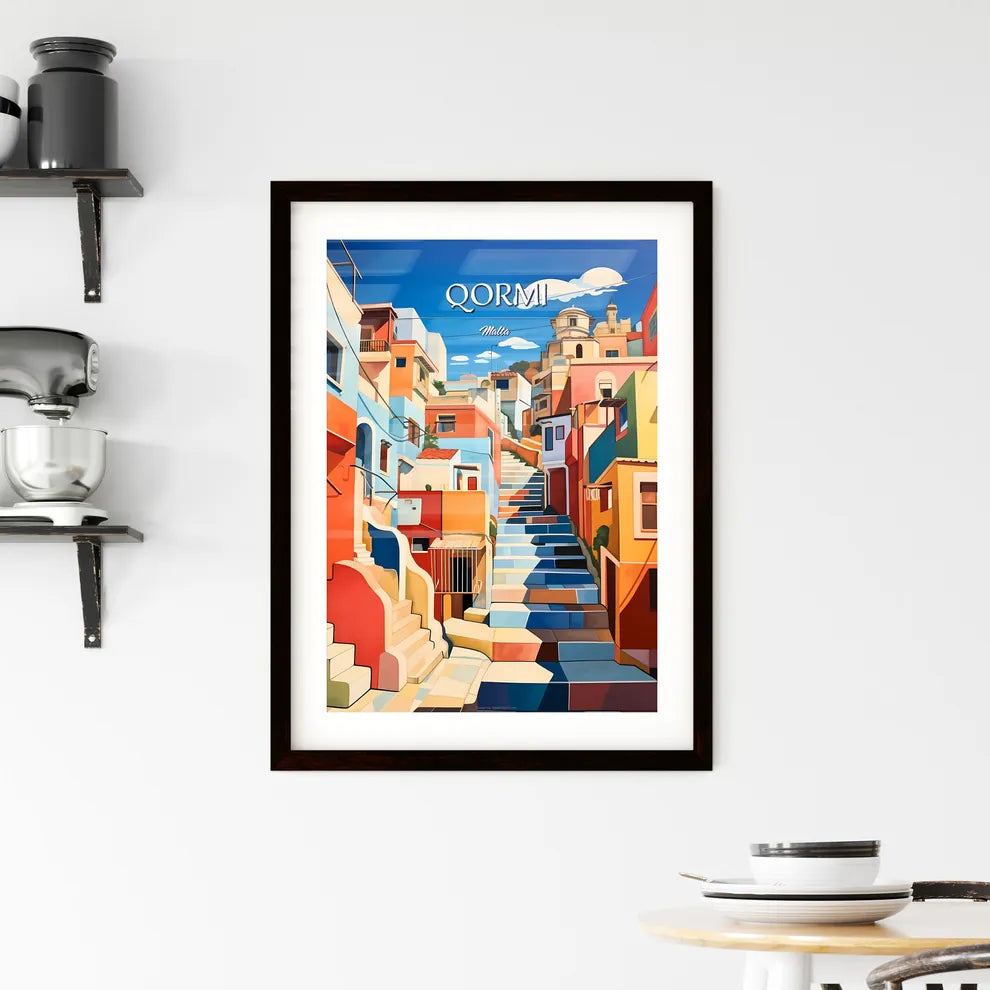 Qormi, Malta - Art print of a painting of a colorful city Custom Print
