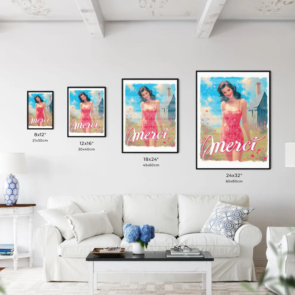 Merci - Art print of a woman in a - Kitchen Hangings