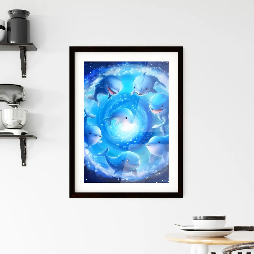 Smiling cute cartoon whales in different poses Framed Print